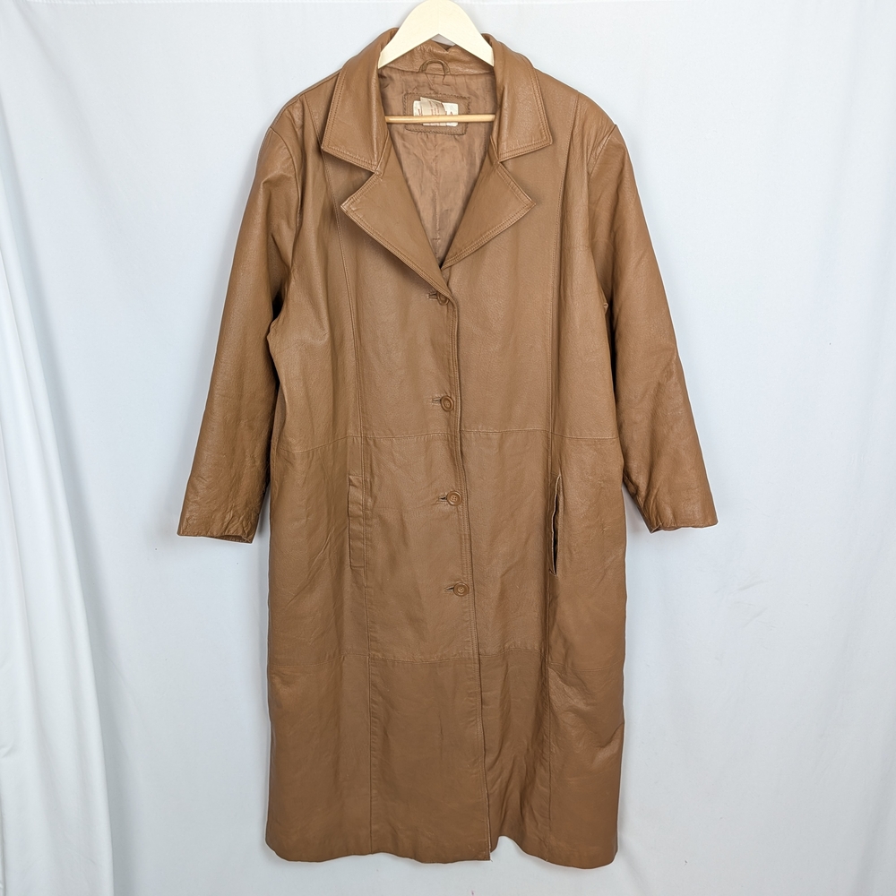 Venezia Tan Leather Long Trench Coat